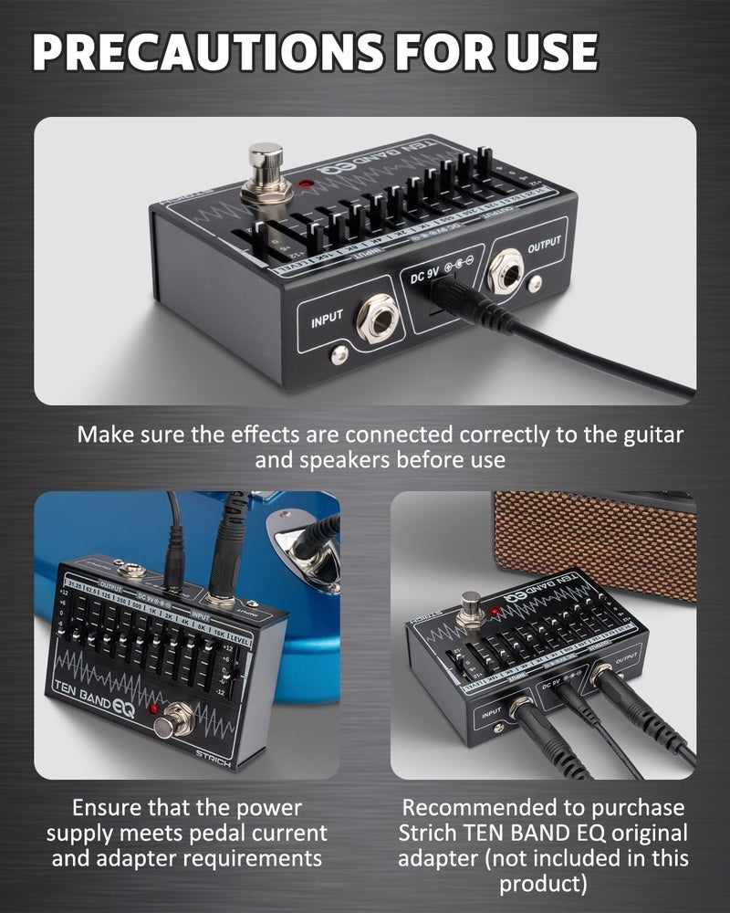 STRICH EQ Pedal for Electric Guitar,10-Band Equalizer Effects Pedal, Equalizer for Guitar and Bass, 10 Frequency Bands (31.25Hz–16kHz) with ±12dB Gain/Attenuation for Each Band, TEN BAND EQ - Image 5
